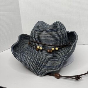 Sunday Afternoons Sunset Cowboy Hat Rolled Brim Denim/Tan Size M Bead Detail